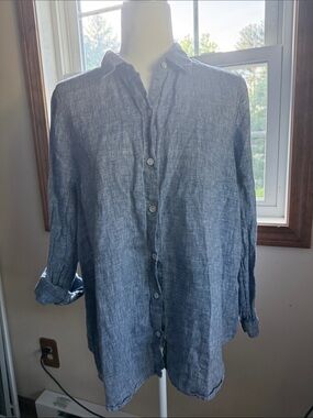 J. Jill Blue Button-Down Linen Shirt